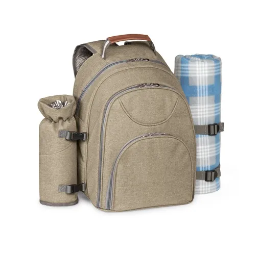 marrón claro VILLA. Mochila térmica de picnic en poliéster reciclado de alta densidad 600D