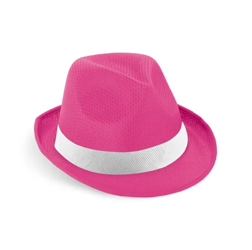 pink MANOLO POLI. Gorro en PP con cinta de poliéster blanca