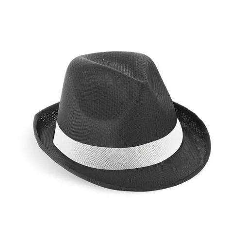 black MANOLO POLI. Gorro en PP con cinta de poliéster blanca