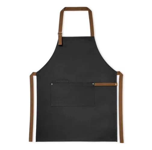 black VESPER. Delantal de lona 100% algodón (300 g/m²) con detalles metálicos