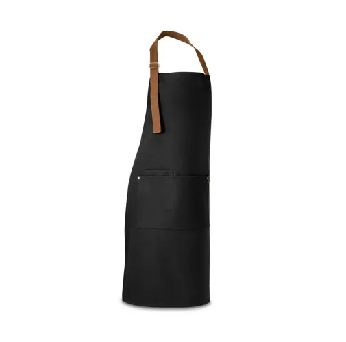 black VESPER. Delantal de lona 100% algodón (300 g/m²) con detalles metálicos