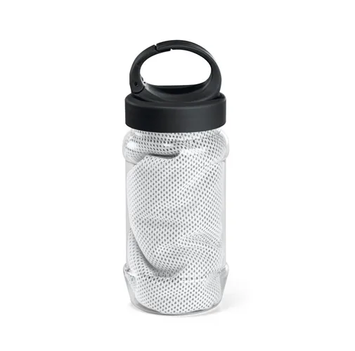 white ARTX PLUS. Conjunto que incluye una botella hecha en PP y PET y una toalla refrescante deportiva de poliamida y poliéster