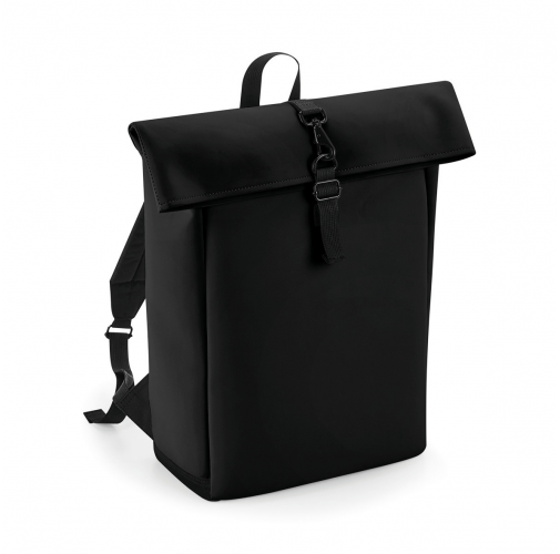 black Mochila de poliuretano mate con solapa enrollable<br/>