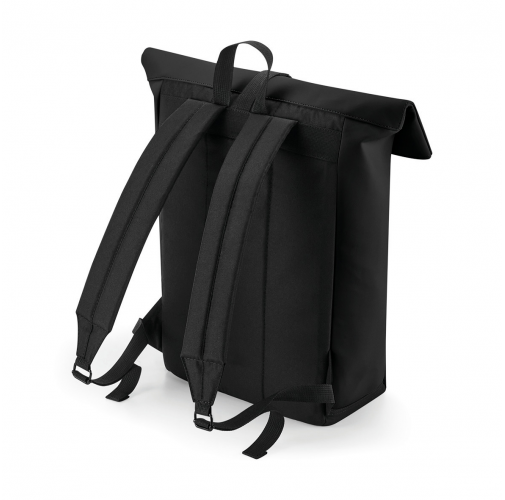 black Mochila de poliuretano mate con solapa enrollable<br/>