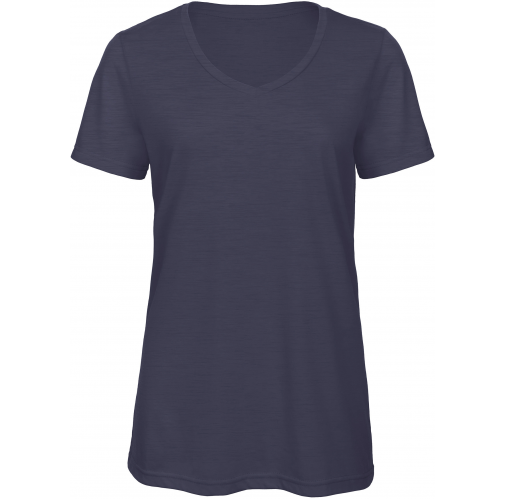 heather navy Camiseta Triblend cuello de pico mujer