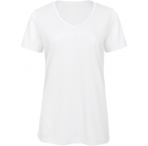 white Camiseta Triblend cuello de pico mujer