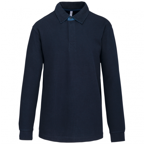 navy / jean French rib - polo de canalé manga larga hombre