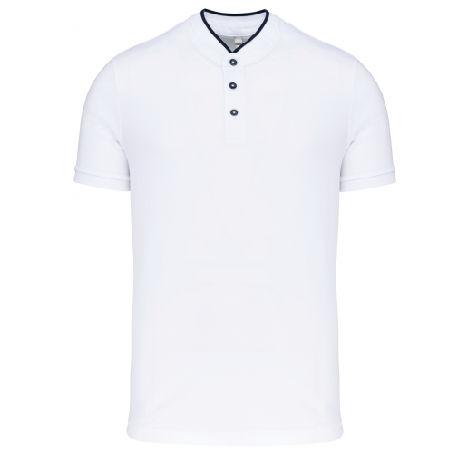 white / navy Polo con cuello mao manga corta hombre