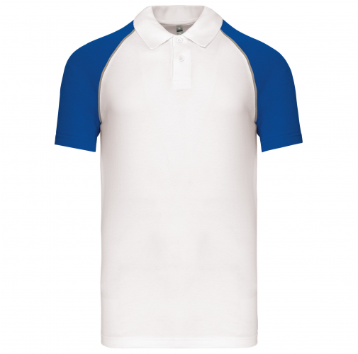 white / royal blue Polo baseball manga corta