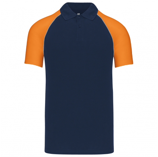 navy / orange Polo baseball manga corta