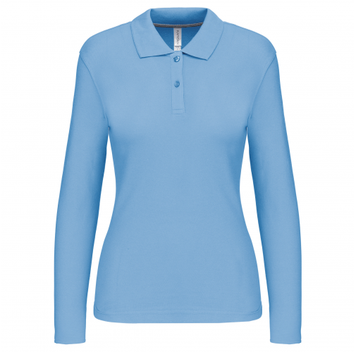 sky blue Polo manga larga mujer