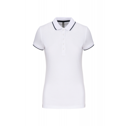 white / navy / white Polo piqué maga corta mujer