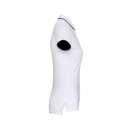 white / navy / white Polo piqué maga corta mujer