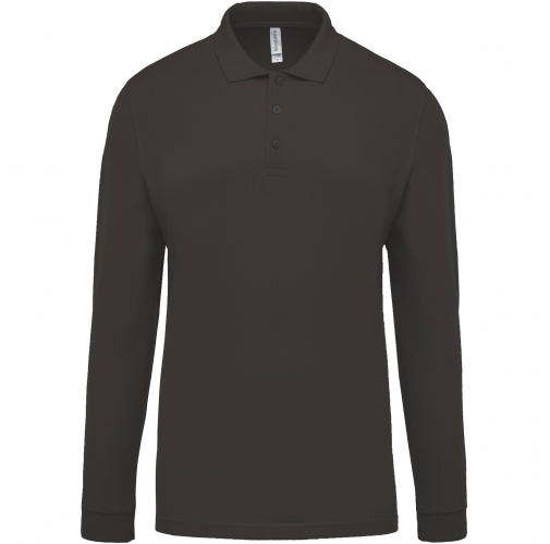 dark grey Polo piqué de manga larga de hombre