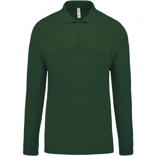 forest green Polo piqué de manga larga de hombre