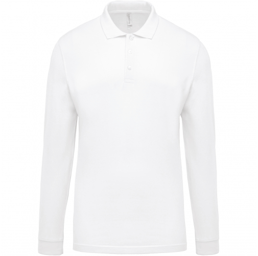 white Polo piqué de manga larga de hombre