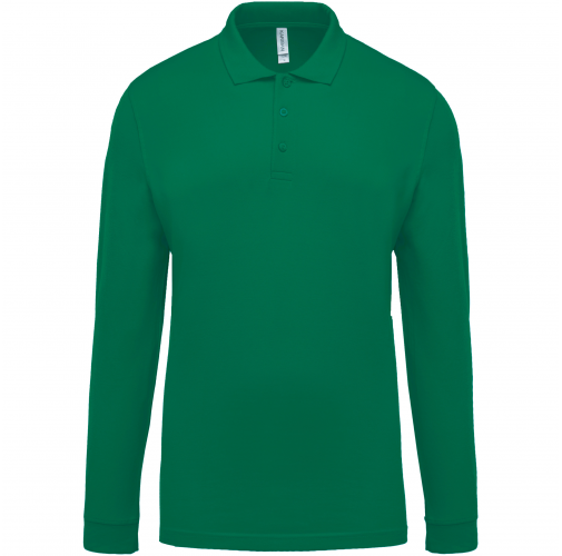 kelly green Polo piqué de manga larga de hombre