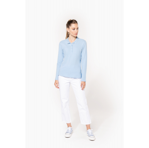 Polo piqué de manga larga de mujer