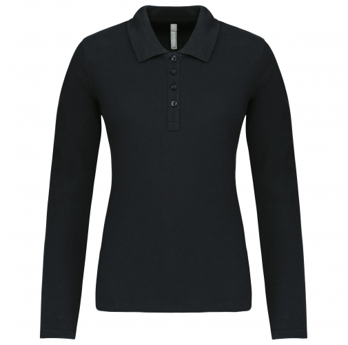 black Polo piqué de manga larga de mujer