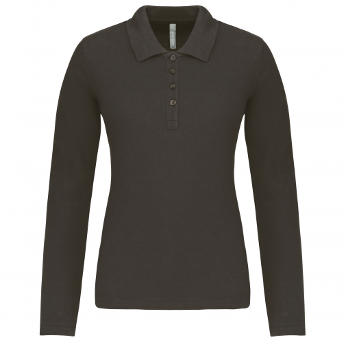 dark grey Polo piqué de manga larga de mujer