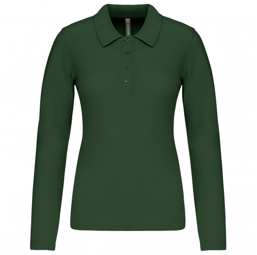 forest green Polo piqué de manga larga de mujer