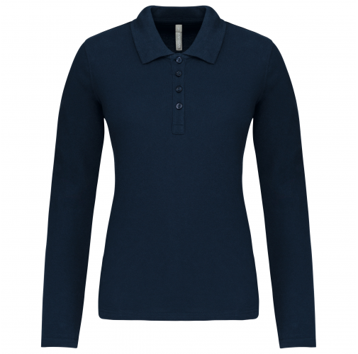 navy Polo piqué de manga larga de mujer