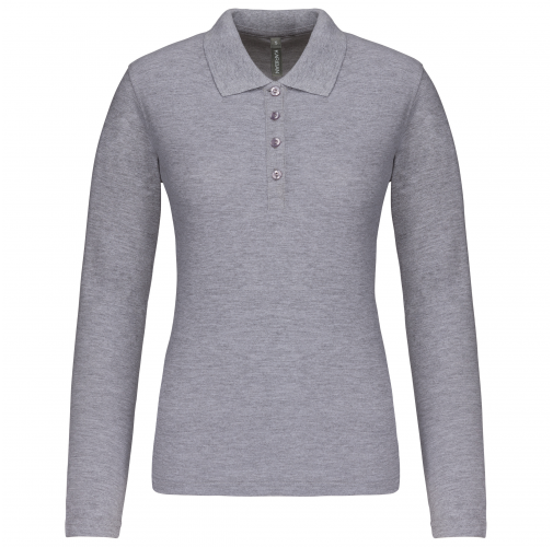 oxford grey Polo piqué de manga larga de mujer
