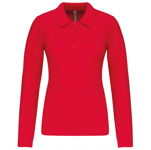 red Polo piqué de manga larga de mujer