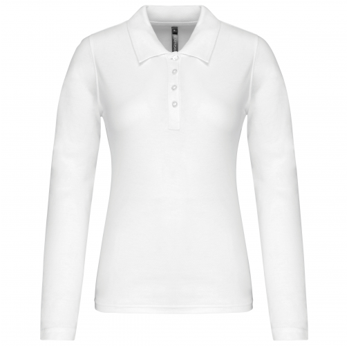 white Polo piqué de manga larga de mujer