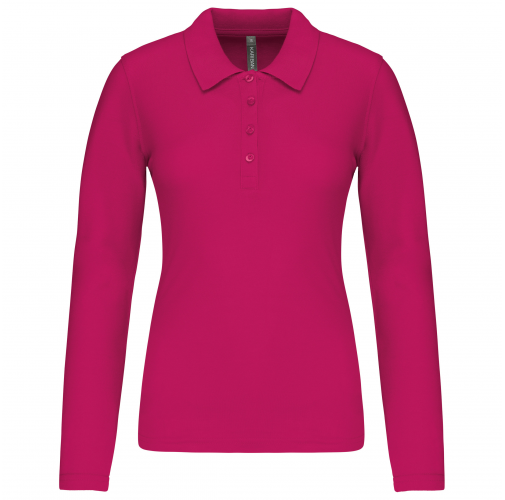 fuchsia Polo piqué de manga larga de mujer