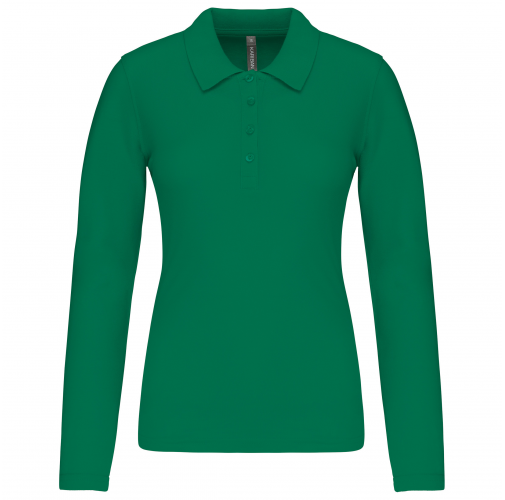 kelly green Polo piqué de manga larga de mujer