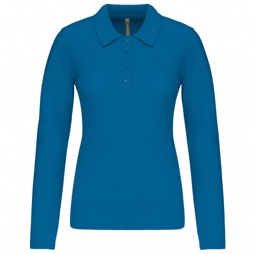 tropical blue Polo piqué de manga larga de mujer