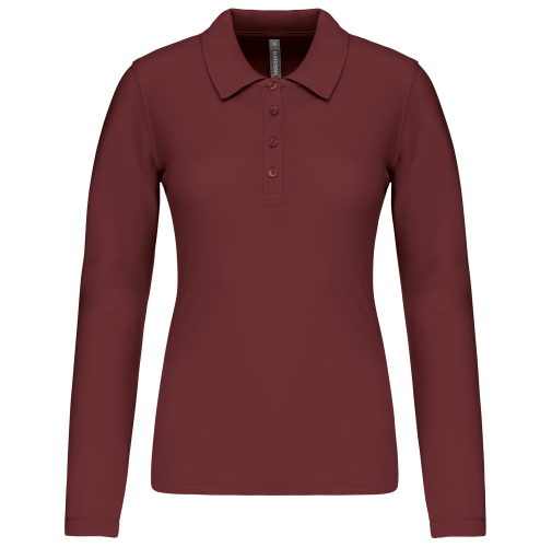 wine Polo piqué de manga larga de mujer