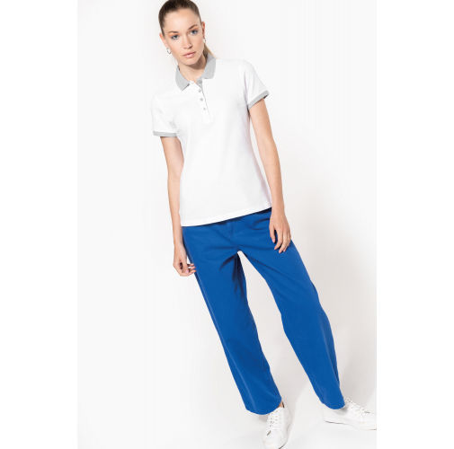 Polo piqué bicolor mujer