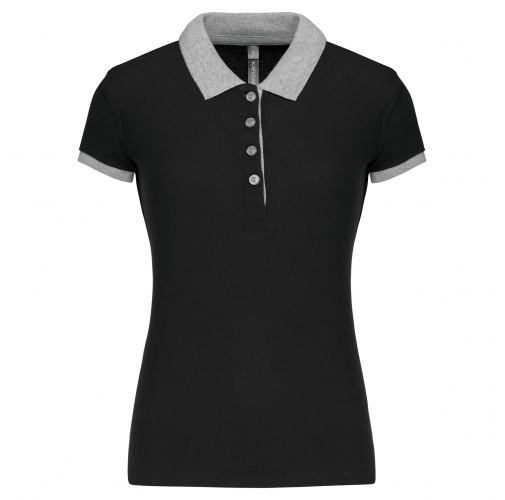 black / oxford grey Polo piqué bicolor mujer
