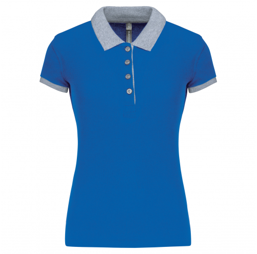 light royal blue / oxford grey Polo piqué bicolor mujer