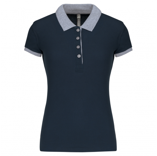 navy / oxford grey Polo piqué bicolor mujer