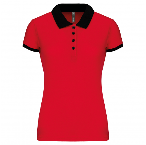 red / black Polo piqué bicolor mujer
