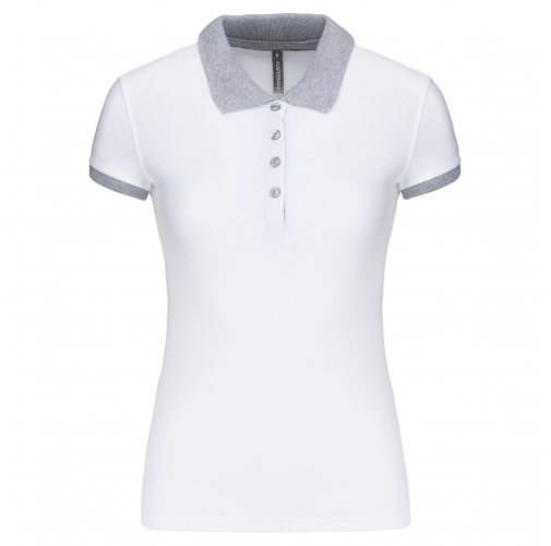 white / oxford grey Polo piqué bicolor mujer