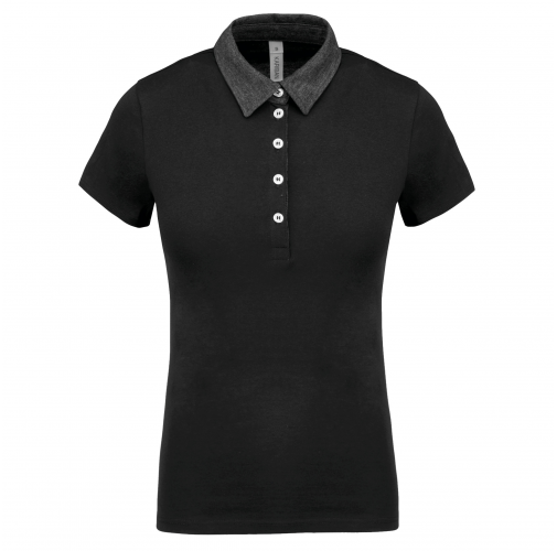 black / dark grey heather Polo jersey bicolor mujer