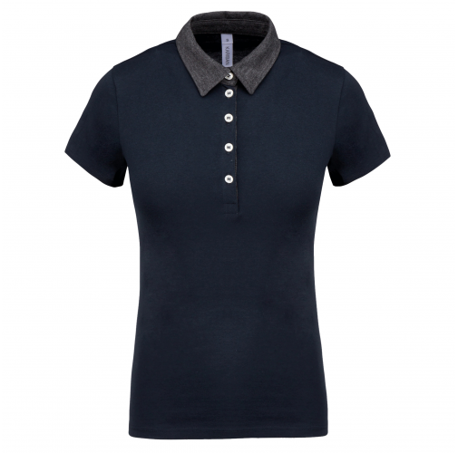 navy / dark grey heather Polo jersey bicolor mujer
