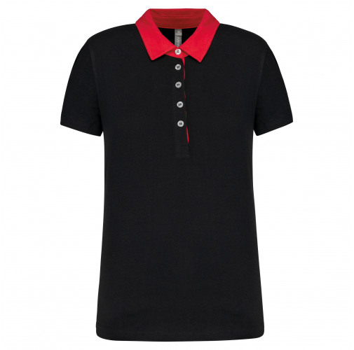 black / red Polo jersey bicolor mujer