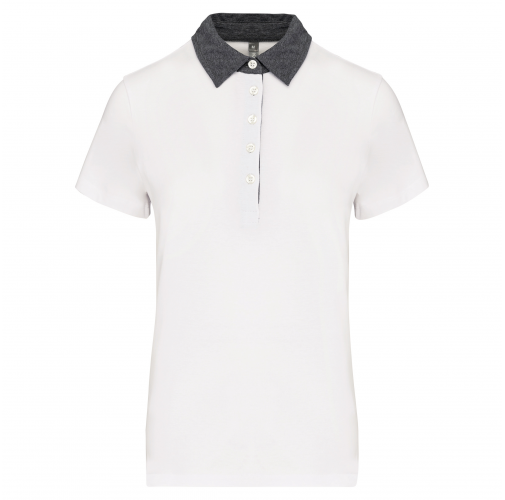 white / dark grey heather Polo jersey bicolor mujer