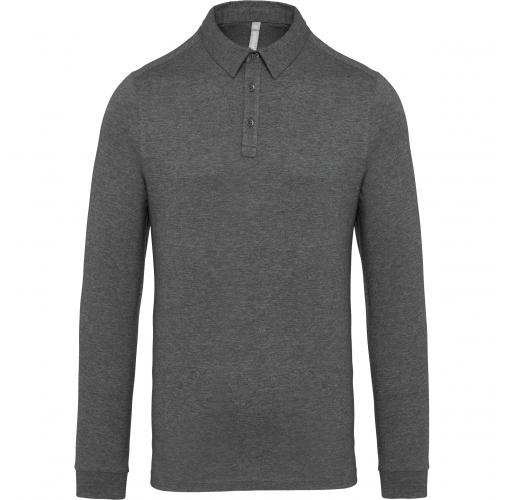 grey heather Polo jersey manga larga hombre