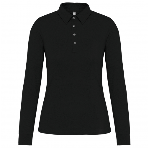black Polo jersey manga larga mujer