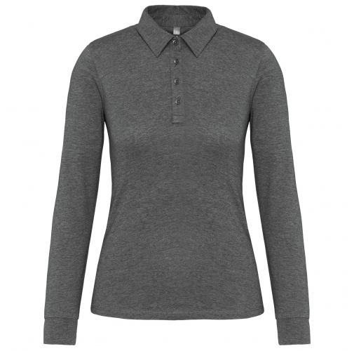 grey heather Polo jersey manga larga mujer