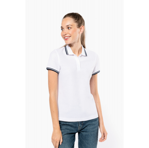 Polo de manga corta para mujer con ribetes contrastados