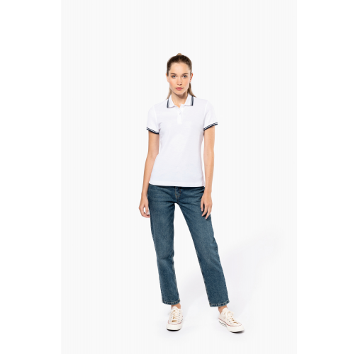 Polo de manga corta para mujer con ribetes contrastados