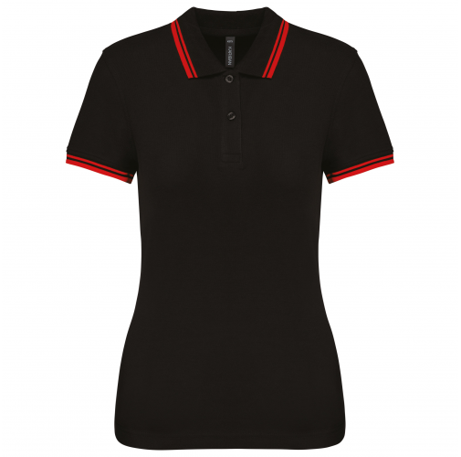 black / red Polo de manga corta para mujer con ribetes contrastados