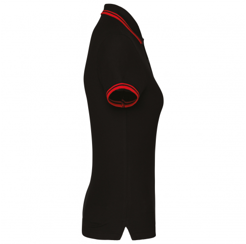 black / red Polo de manga corta para mujer con ribetes contrastados